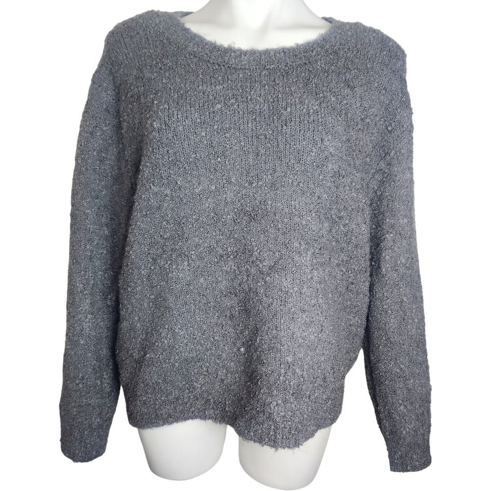 Casual Cozy Elie.‎ Tahari Boucle Knit Pullover Sweater XL Gray Wool Blend